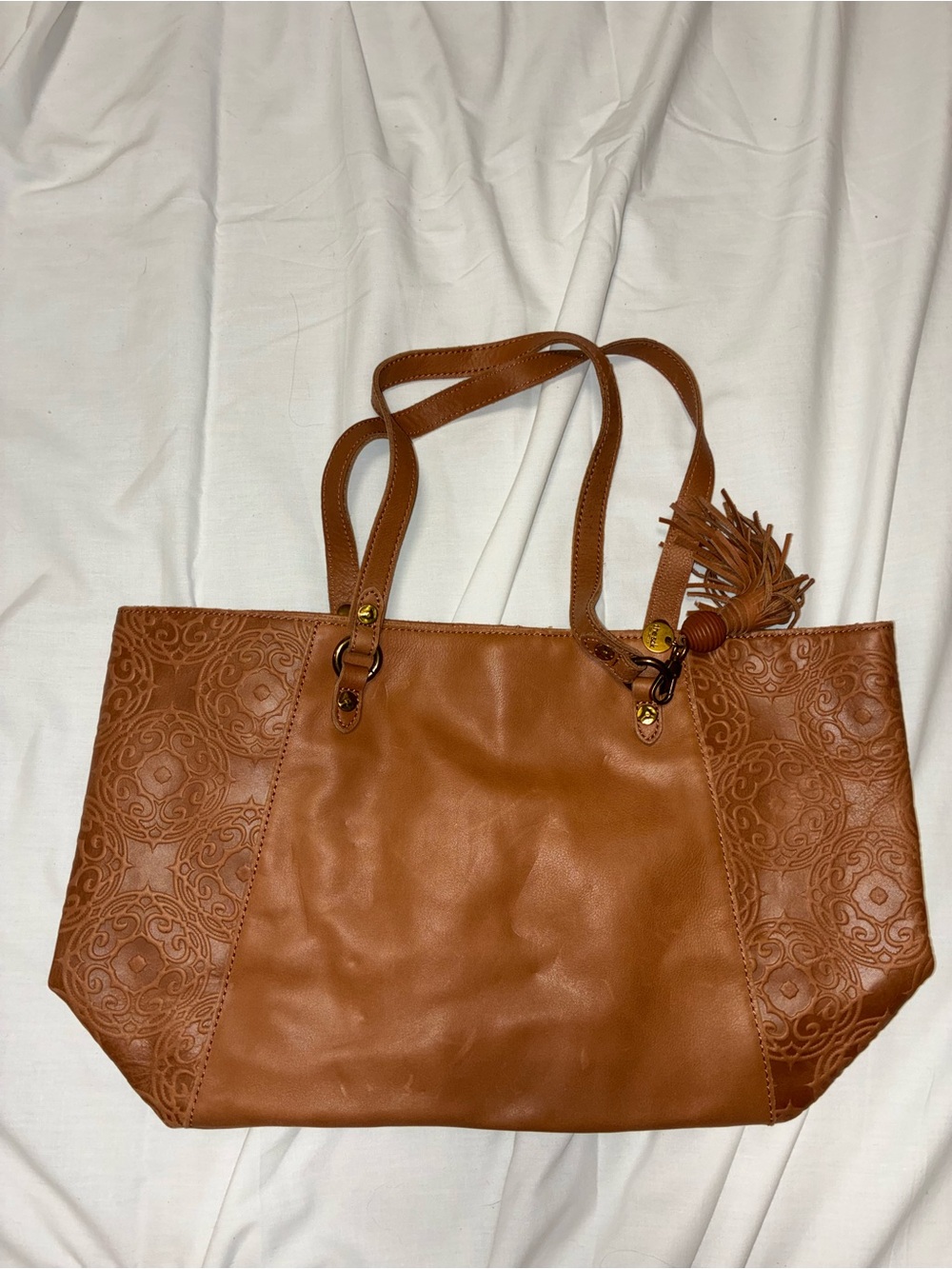 The Sak Ventura Cognac Embossed Leather Tote with Tassel